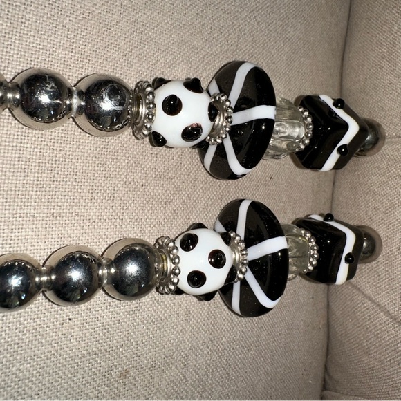 Mud Pie Serving Set Salad Utensils Metal Spoon Fork Art Glass Bead Handle MCM LG - Picture 11 of 13